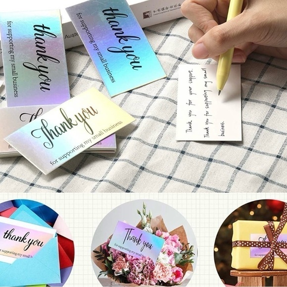 50pcs/pack Thank You cards for business holographic mini rainbow 3.5 x 2 in New - Picture 3 of 9